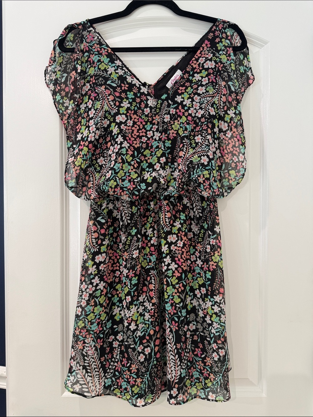 Candie's Black Floral Chiffon Dress with Multicolor Blooms